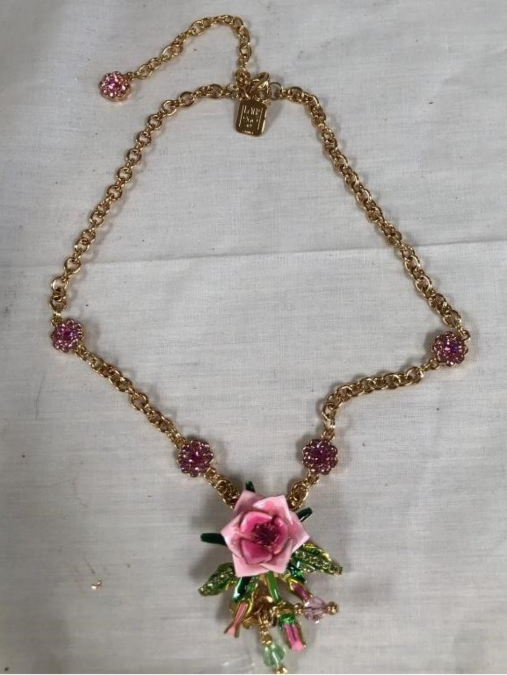 🌸 Vintage Lunch at the Ritz LATR 2GO Pink Rose Enamel Statement Necklace 🌸